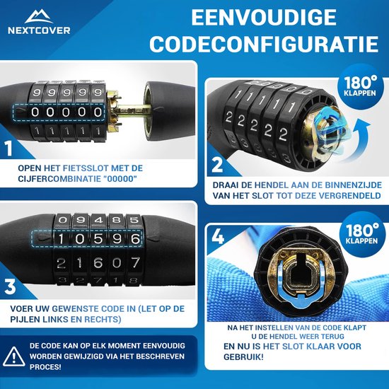 Nextcover Cijferslot Fietsslot Safesecure - met 5-cijferige cijfercode - blauw