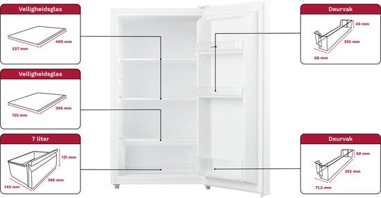 Inventum KK471W tafelmodel koelkast energiezuinig - 93 liter - Zonder vriesvak - 47,5 cm breed - Led-verlichting - Energielabel D - Geschikt voor camper - Vrijstaand - Wit