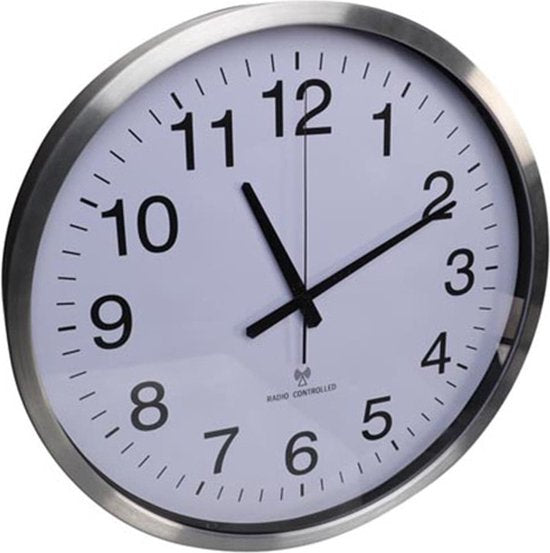 Perel Wandklok, rond, analoog, 50 cm, radiogestuurde tijdsaanduiding (DCF), aluminium, zilver