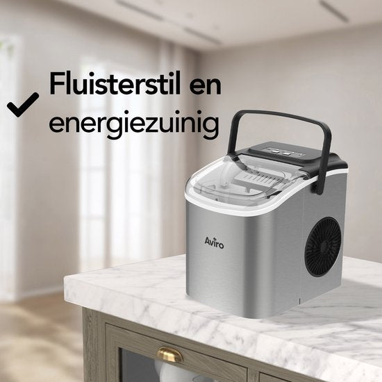 Aviro IJsblokjesmachine - 1,3L - Met IJsschep - Zelfreinigingsfunctie - 12KG / 24U - 9 Blokjes / 6 Min - Zilver