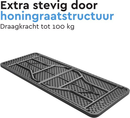 BRASQ Inklapbare Vouwtafel Zwart - 180x70x74cm- Campingtafel - Klaptafel - Weerbestendig - Tafel met draaghandvat