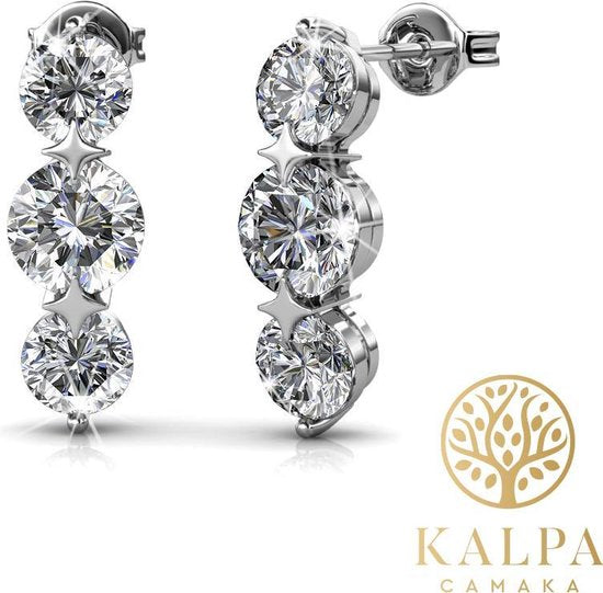 Yolora Dames Oorbellen met Kalpa Camaka Kristallen - Zilver kleurig - 18K Witgoud Verguld - Cadeauverpakking