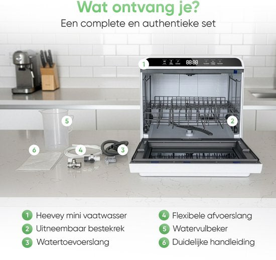 Heevey Mini Vaatwasser - Vrijstaande vaatwasser - Campingvaatwasser - 5 Wasprogramma's - Afwas - Sterilisatiesysteem - Droogfunctie 75°C
