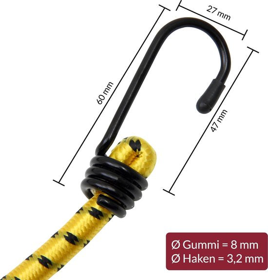 Deuba Rubberen Bagagespin- 12 Stuks met Haken 30-95 cm x 8 mm Ø