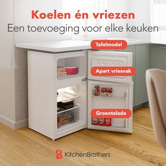 KitchenBrothers Koelkast - 61L Koelvak - 24L Vriesvak - IJskast - Koelvriescombinatie - Frigo - Vrijstaand - Wit