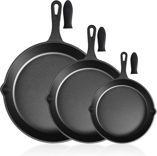 Castex Gietijzeren Pan Tri-Set - Cast Iron Skillet - Koekenpan - Koekenpannen - Koekenpannenset - BBQ - Pannen - Pannenset - Inductie