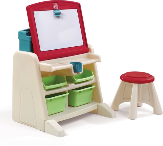 Step2 Flip & Doodle Ezeltje Bureau met stoel voor kinderen - 2-in-1 kinderbureau en schildersezel van plastic / kunststof - Knutseltafel met opbergruimte