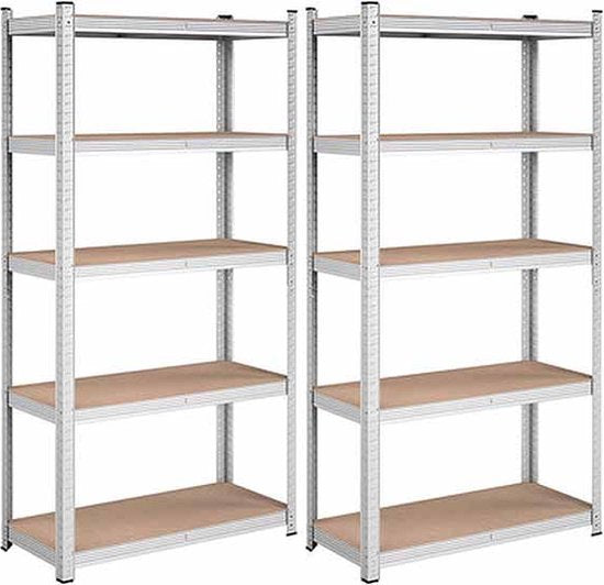 2x Profeco Heavy Duty opbergrek 180x90 cm - RVS stellingkast - 10 planken - Draagvermogen 175 kg per plank - Opbergkast garage & schuur