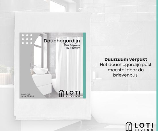 Loti Living Douchegordijn Anti Schimmel – Wit - Inclusief ringen – Waterdicht - Polyester - Douchegordijn 120x200 cm