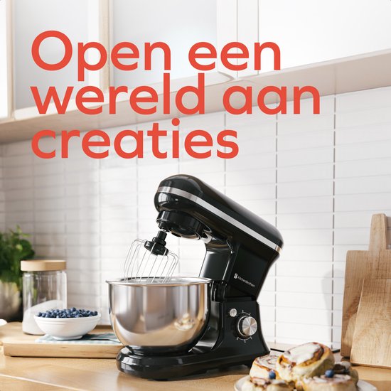 KitchenBrothers Keukenmachine - 1200W - Keukenrobot - 5L - Mixer met Mengkom - Keukenmixer - Zwart