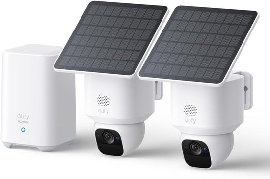 eufy Security SoloCam E30 2-Cam Kit met HomeBase 2, Outdoorcam set– 2K HD-resolutie – 360° Pan & 70° Tilt – AI Auto Lock en Tracking – Zonne-energie met SolarPlus™ Technologie – Geen Abonnementskosten – Draadloze Beveiligingscamera