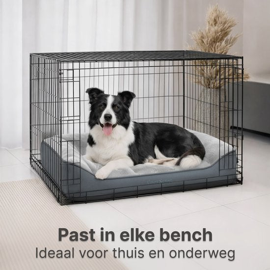 CozySense® Orthopedisch Hondenkussen 89x54 cm Maat L - Waterdicht & Wasbaar - Benchkussen en Hondenbed - Ultra Zachte Sherpa Stof - Grijs & Antraciet