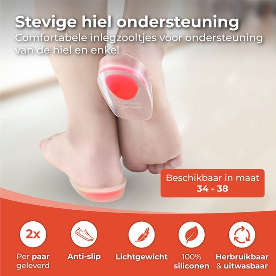 Nuvance - Hielspoor Zooltjes - Hielbeschermers - Inlegzolen - Hielspoor - 2 Stuks voor Maat 34-38 - Rood
