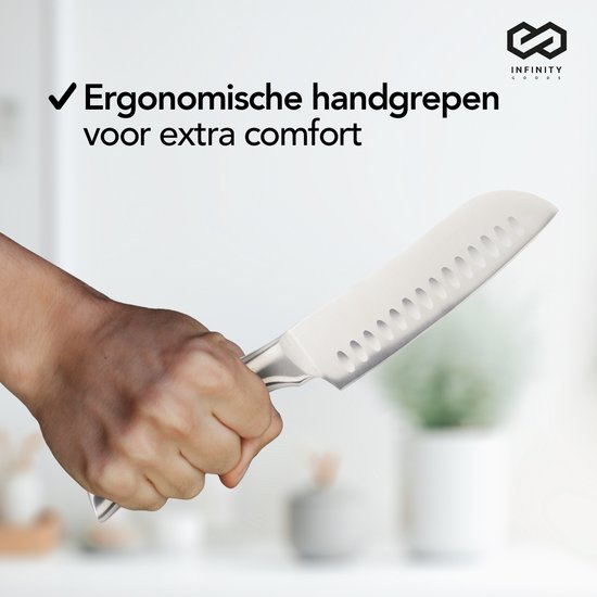 Infinity Goods Messenset - Messenblok - 16 Delig - Met Blok, Messenslijper En Schaar - Krasbestendig - RVS - Zilver/Zwart