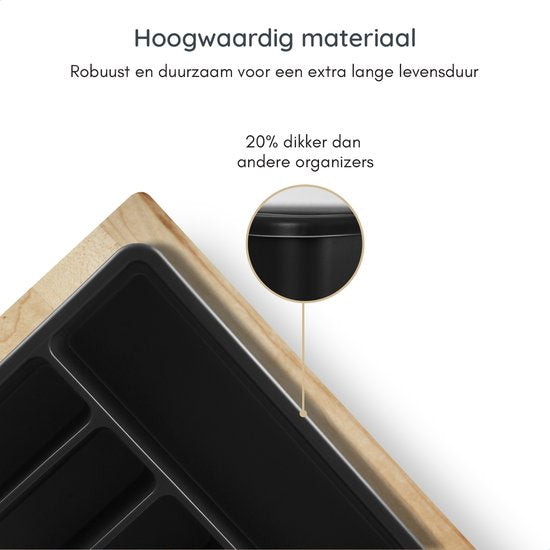 Deleca Uitschuifbaar Bestekbak met 8 Vakken - Besteklade Organizer - Keukenlade Bestek Organiser - Bestekhouder Keuken - 57 x 38 cm - Kunststof / Zwart