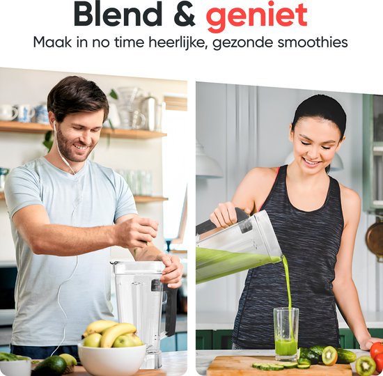 Kitchenwell Power Blender – 2000W – 2L – Smoothie Maker & IJscrusher – 9 Standen – RVS/Zwart
