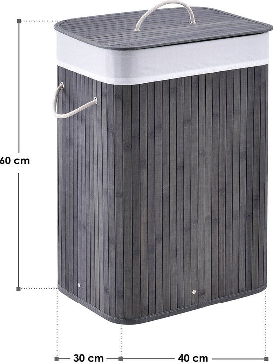 Bamboe Wasmand Curly - 72 L - Grijs - Uitneembare Waszak