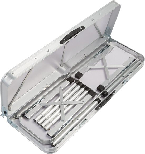 Casaria Campingtafel Aluminium – Incl. 2 Banken/Inklapbaar - Grijs