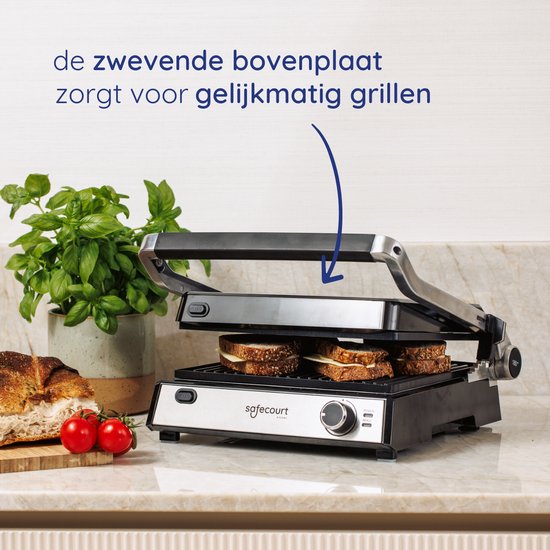 Safecourt Kitchen Tosti apparaat – Paninigrill en Tosti ijzer – Uitneembare PFAS-vrije platen & vaatwasserbestendig – Groot grilloppervlak – snel warm (2000W) – Contactgrill