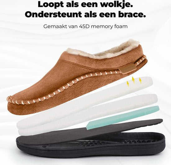Pantoffels Heren - Sloffen - Mocassins - Chestnut - Anti-slip - Maat 44/45 - Comfeet