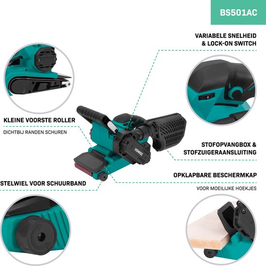 VONROC Bandschuurmachine 710W – Incl. 6 schuurbanden – variabele snelheid