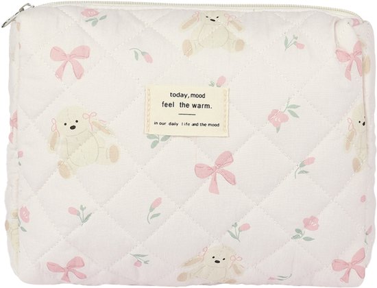 SC Travel Essentials - 3-delige Make-up Tas Set - Eco-vriendelijk Katoen - Gewatteerde Gebloemde Organizers - Ruim, Duurzaam en Ideaal voor Reizen