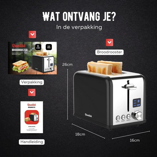 Qualitá® Broodrooster met TostiKlemmen - Retro Tostiapparaat - Sandwichrooster - Croque Monsieur Toestel - RVS/Zwart