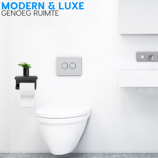 Happy Goods WC Rolhouder met Plankje - Zelfklevend / Boren - Toiletrolhouder Zwart zonder Boren - RVS - Incl. Schroeven