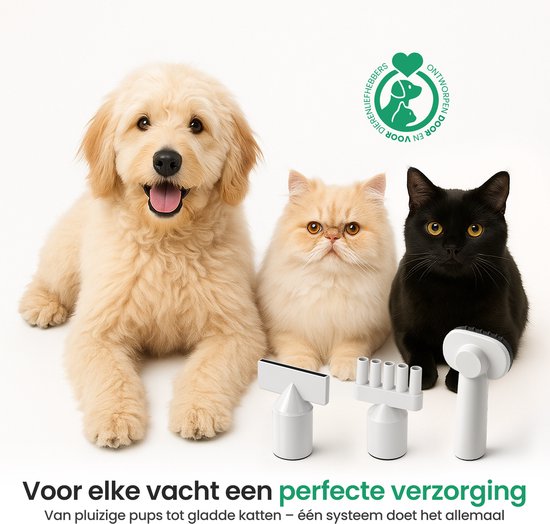 Gopets 9-Delige Hondentondeuse - Dierentondeuse Dikke Vacht - Haarverwijderaar voor Huisdieren - Trimset Hond en Kat - Met Stofzuiger - Massageborstel - 23 x 30 cm
