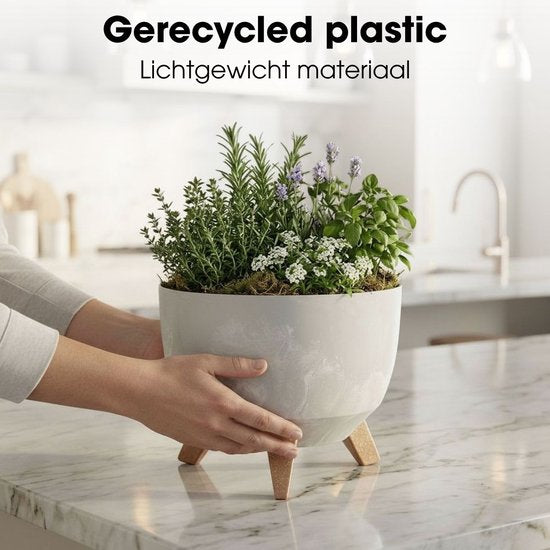 Mica Decorations Doppio Plantenbak op Poten - 18,5 x Ø29 cm - Plantenbakken voor Buiten - Bloembakken voor Balkon - Gerecycled Plastic - Grijs