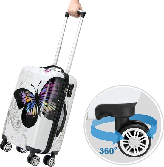 Monzana Koffer Set - 4 Stuks Vlinder Motief met slot - 360° Wielen