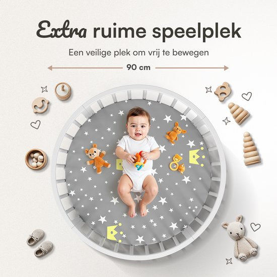 Flowsense Baby Box – Ronde Speelbox Box – Met Matras – Verstelbare Hoogtes – Wielen - Wit