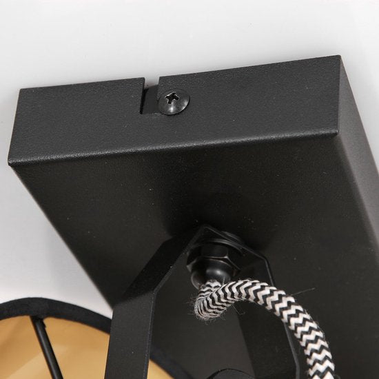 2 Lichts Spot Ornoir 3334ZW Zwart met Goudkleurige Lampenkapjes, Draaibaar en Kantelbaar, Metaal en Textiel, Modern, Mexlite, Binnen