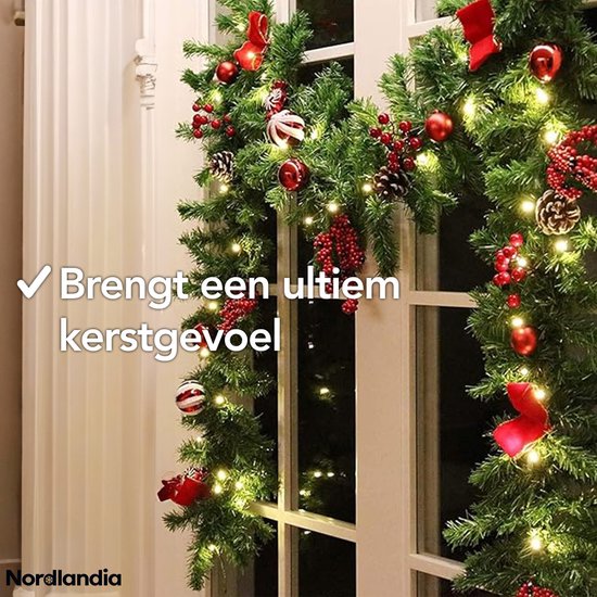 Nordlandia Guirlande Met verlichting - Timer - Kerstversiering - 500CM - Kerstslinger - Kerstdecoratie - 100 LED - Batterij