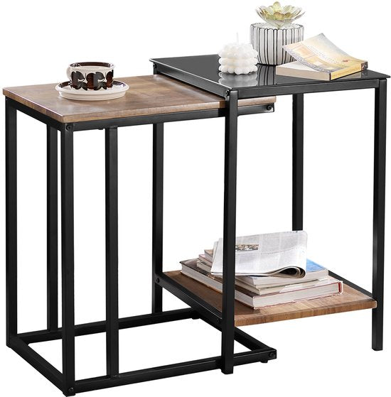 SoBuy FBT99-F Bijzettafel - Zwarte Compositiehout Salontafel Set van 2