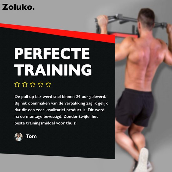 Zoluko Dip & Pull Up Bar – Professioneel Wandmodel – 200kg Draagkracht – 2-in-1 Dip Station – Incl. E-book – Zwart/Rood