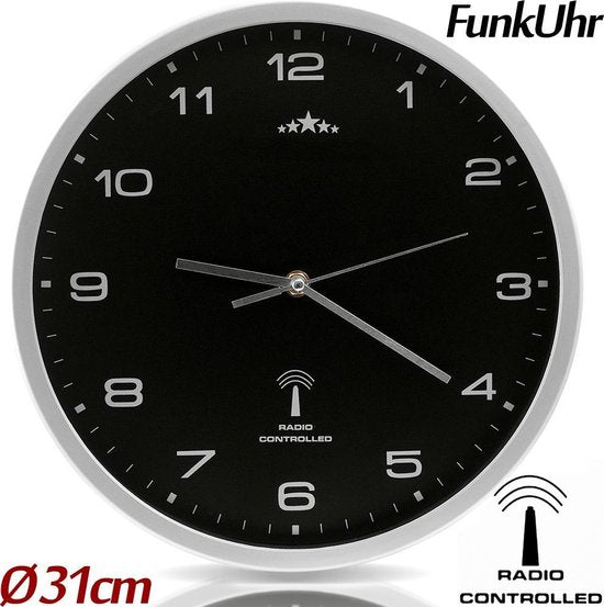 Monzana Wandklok – Automatisch Analoog Radiogestuurd Ø31cm - Zwart