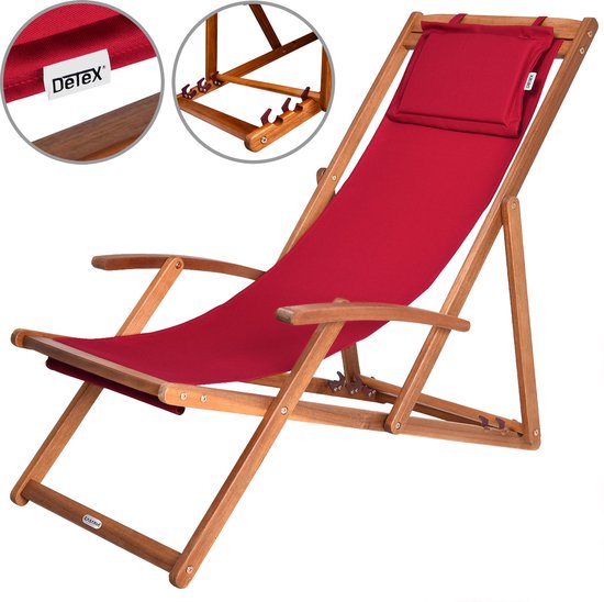 Casaria Ligstoel – Opvouwbaar & verstelbaar - Acaciahout – 60 x 94 x 94 cm – Rood