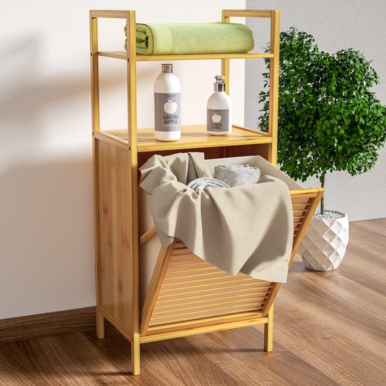 Casaria Badkamerrek - met Wasmand 43l 40x30x95cm - Bruin