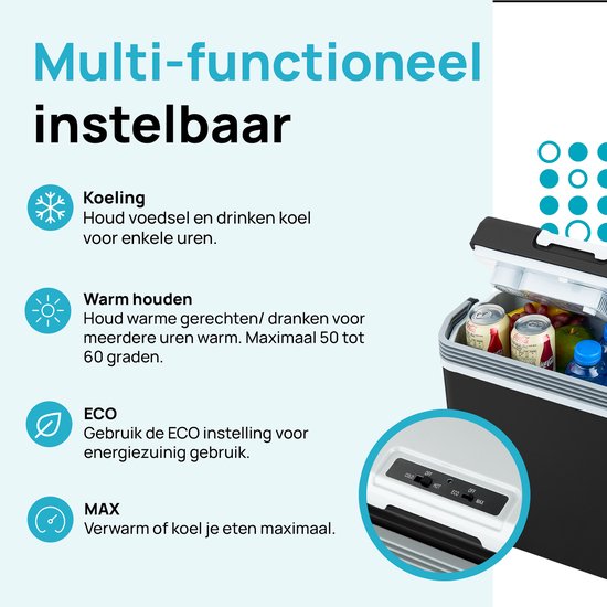 MOA Koelbox Elektrisch 12v 230 volt - 22L - Frigobox - Camping Koelkast - Auto en Camping - Koelen en Verwarmen - Zwart