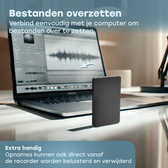 Audyn Voice Recorder - 200 Uur Audio Opname - Afluisterapparatuur op Afstand - Dictafoon - 360° HD Opnames - 16GB - Zwart