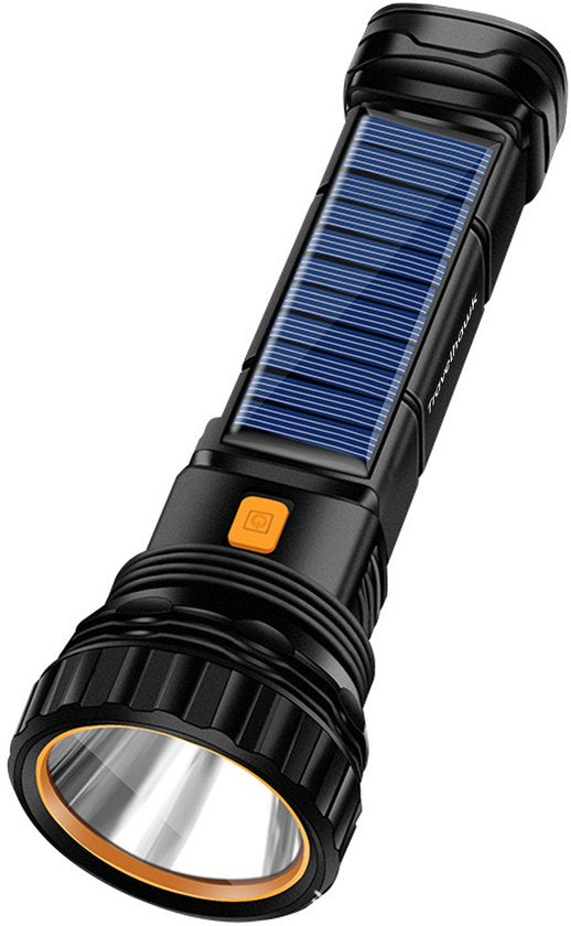 Travelhawk Zaklamp - Zaklamp Led - Zaklamp Militaire - Zaklamp op Batterijen - 1000 Lumen - Zonnepaneel - Waterproof - Zwart