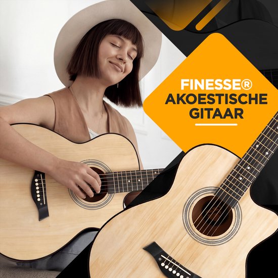Finesse Akoestische Gitaar - met Videocursus - 4/4 40" - Western Gitaar - Gitaar Kind & Volwassenen - Naturel