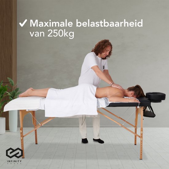 Infinity Goods Massagetafel - Inklapbaar - 250KG Draagvermogen - 8 Hoogtestanden - Incl. Opbergtas - Behandeltafel - Zwart