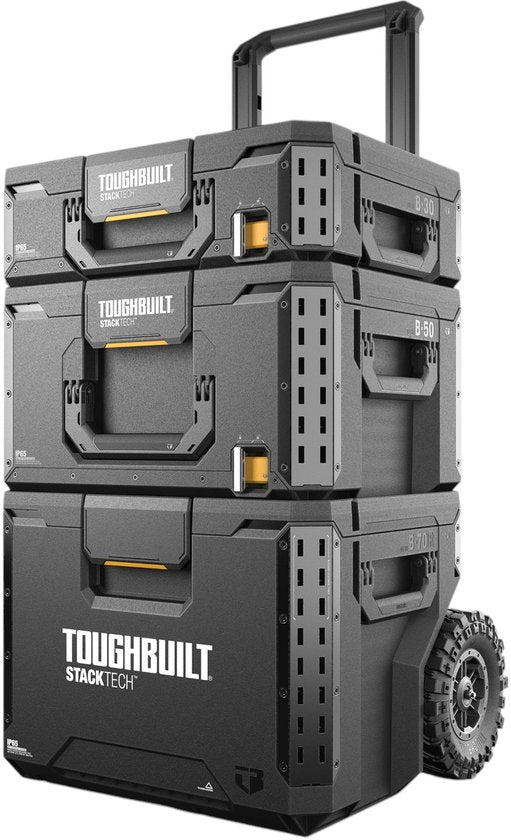Toughbuilt StackTech Set Gereedschapskist Opbergruimte met wielen 3 st. ( TB-B1S3-B70R ) IP65 + 2x StackTech Gereedschapskist Zwart