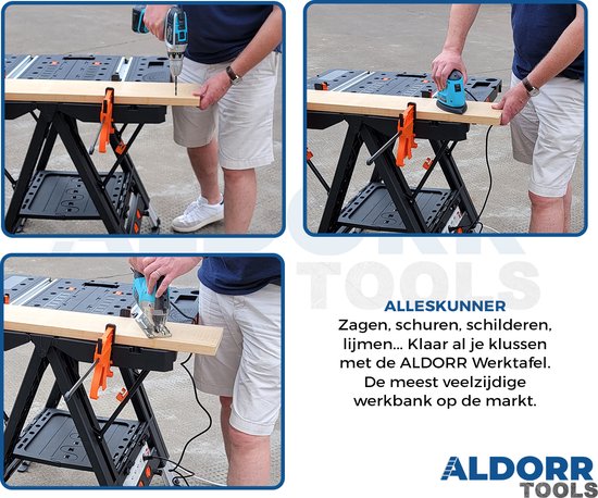 Aldorr Professionele Vouwbare Werkbank - Verstelbare Werktafel met 450 kg Draagkracht - Robuuste en Stabiele Constructie - Compact en Lichtgewicht - Ideaal voor Zagen, Boren en Diverse Kluswerkzaamheden