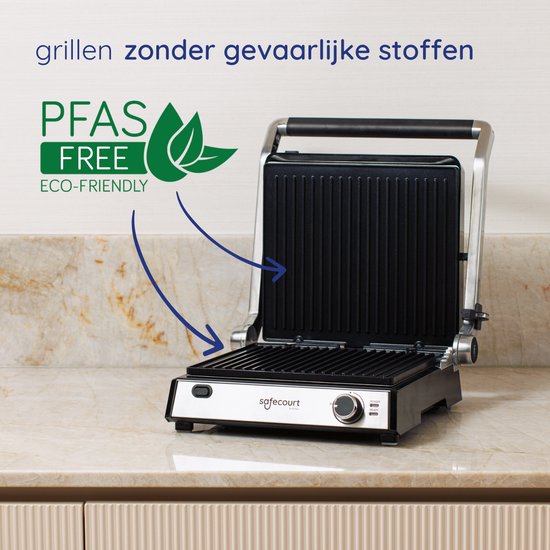 Safecourt Kitchen Tosti apparaat – Paninigrill en Tosti ijzer – Uitneembare PFAS-vrije platen & vaatwasserbestendig – Groot grilloppervlak – snel warm (2000W) – Contactgrill