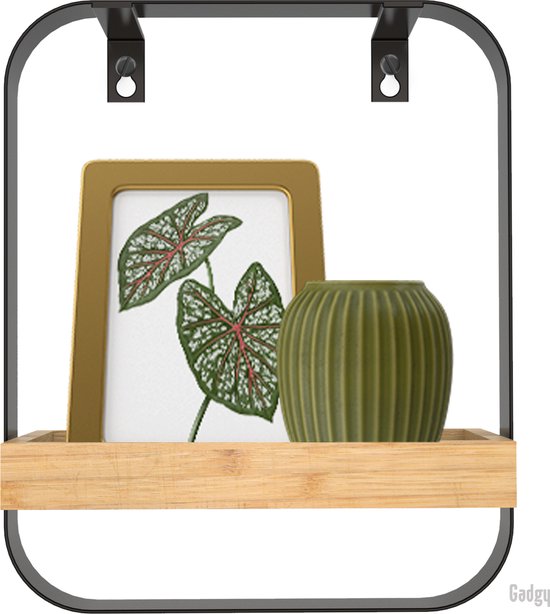 Gadgy Wandplank Metaal Hout Zwart - Wandrek - Wandbox - Wanddecoratie Industrieel - Muurdecoratie - 29x24CM