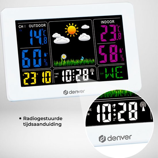 Denver Weerstation binnen en buiten - Draadloos weerstation met Buitensensor - Radiogestuurde Tijd - WS540 - Wit