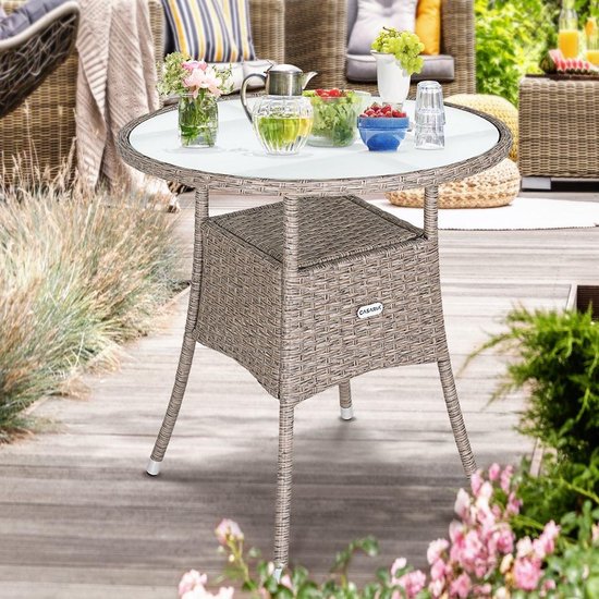 Casaria Bijzettafel - Rond 60cm Weerbestendig Polyrattan - Grijs Beige